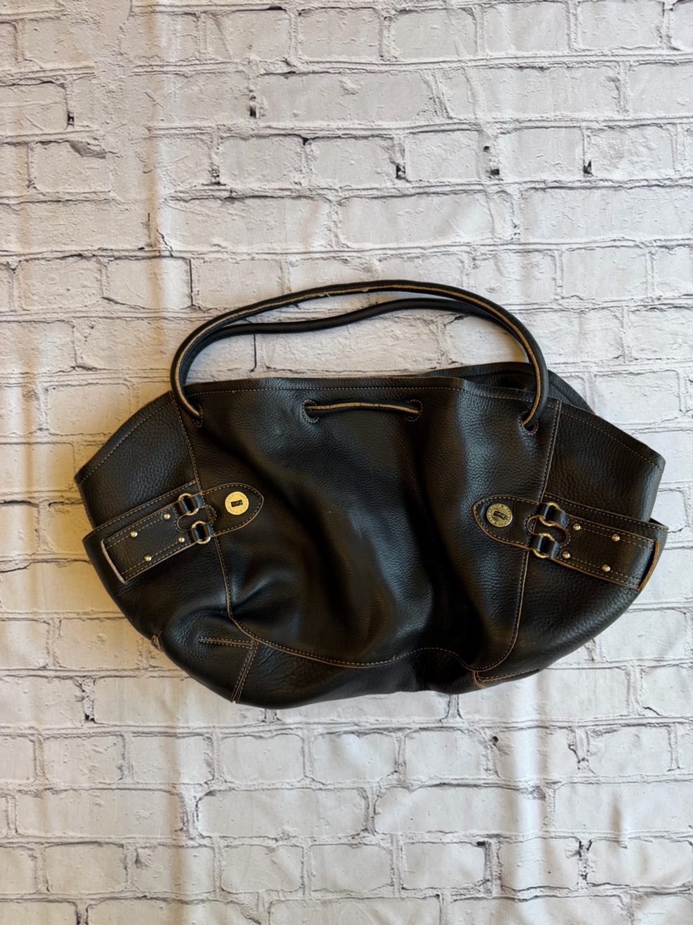 COLE HAAN VILLAGE F03 SHOULDER BAG Black Leather Hippie Boho Festival Tote Purse